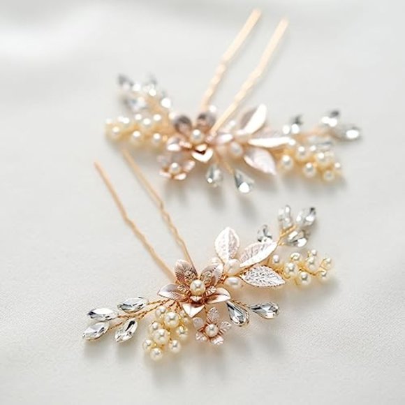 2Pcs Wedding Hair Pins for Brides, Gold Wedding Hair Accessories for Bride - Picture 3 of 6